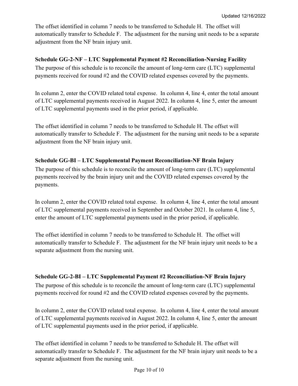Instructions for Mainecare Cost Report for Nursing Care Facilities - Multi-Level With Brain Injury Unit - Maine, Page 10