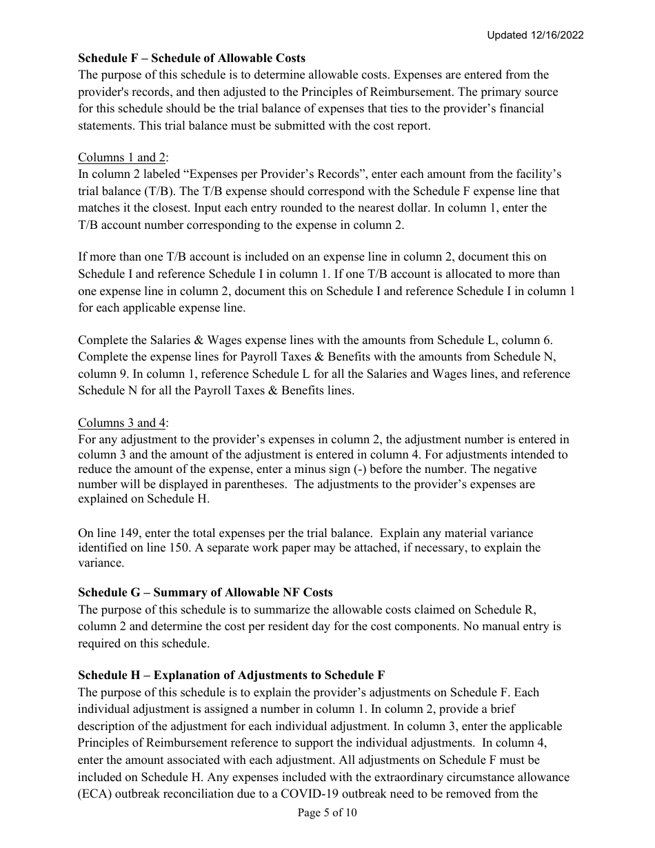 Instructions for Mainecare Cost Report for Nursing Care Facilities - Multi-Level With Brain Injury Unit - Maine, Page 5