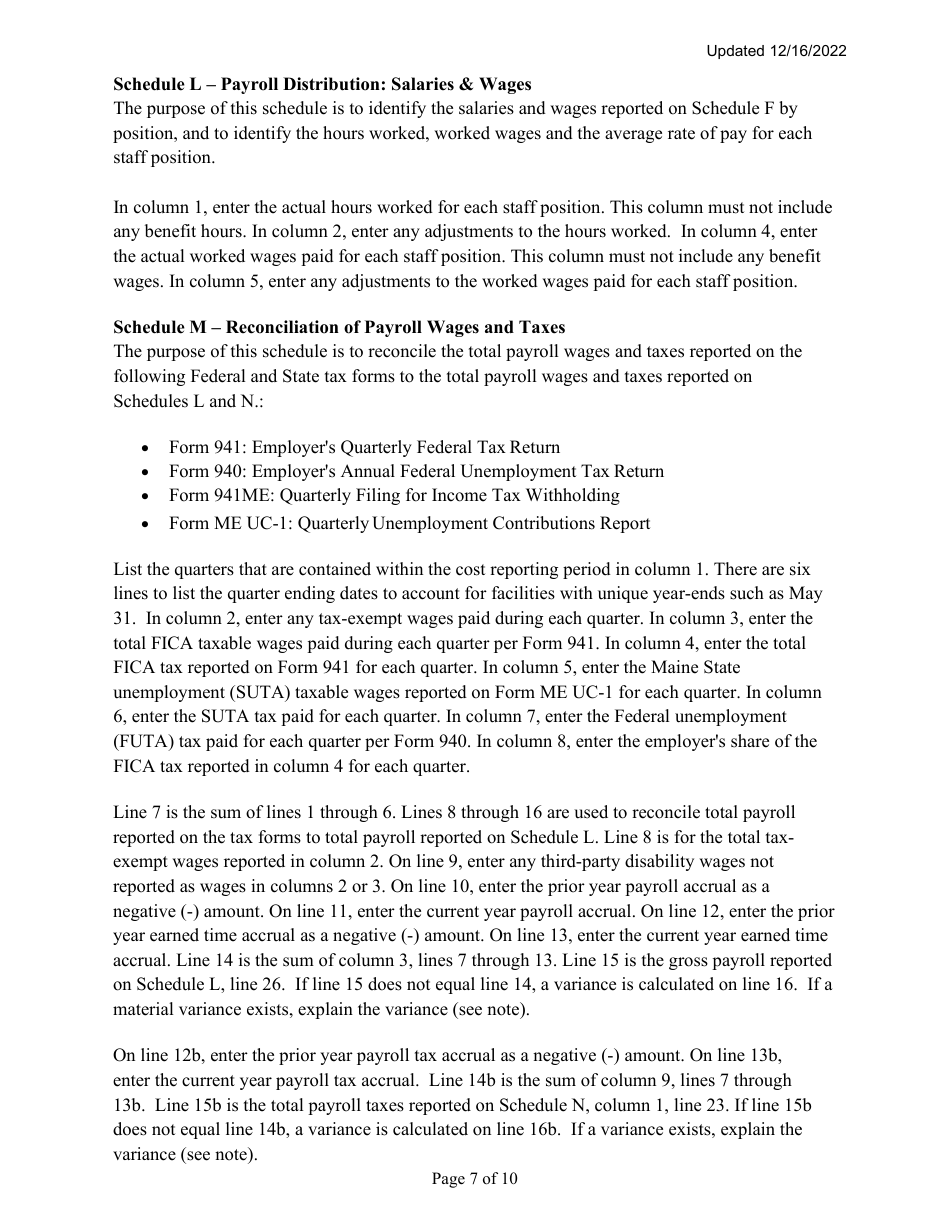 Instructions for Mainecare Cost Report for Nursing Care Facilities - Multi-Level With Brain Injury Unit - Maine, Page 7