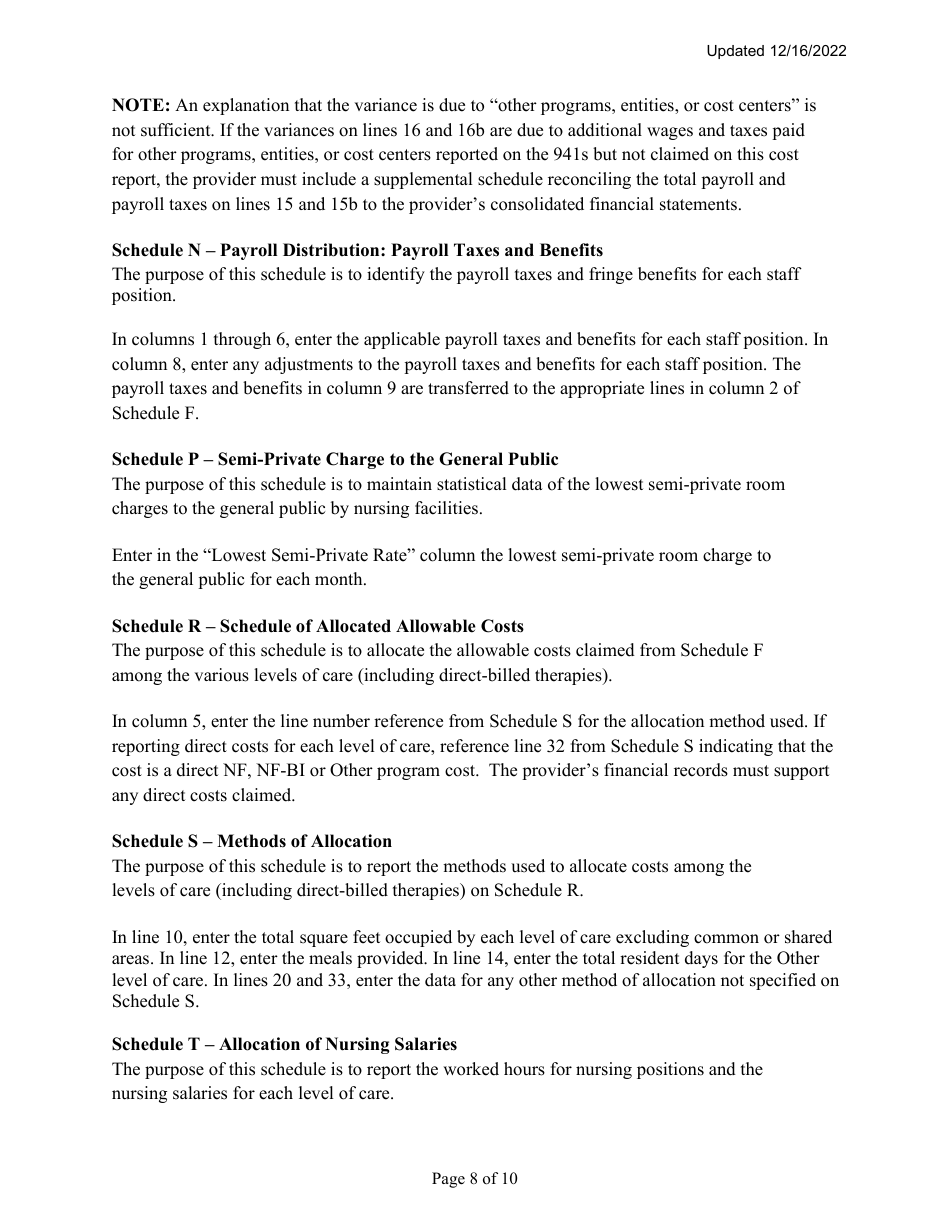 Instructions for Mainecare Cost Report for Nursing Care Facilities - Multi-Level With Brain Injury Unit - Maine, Page 8