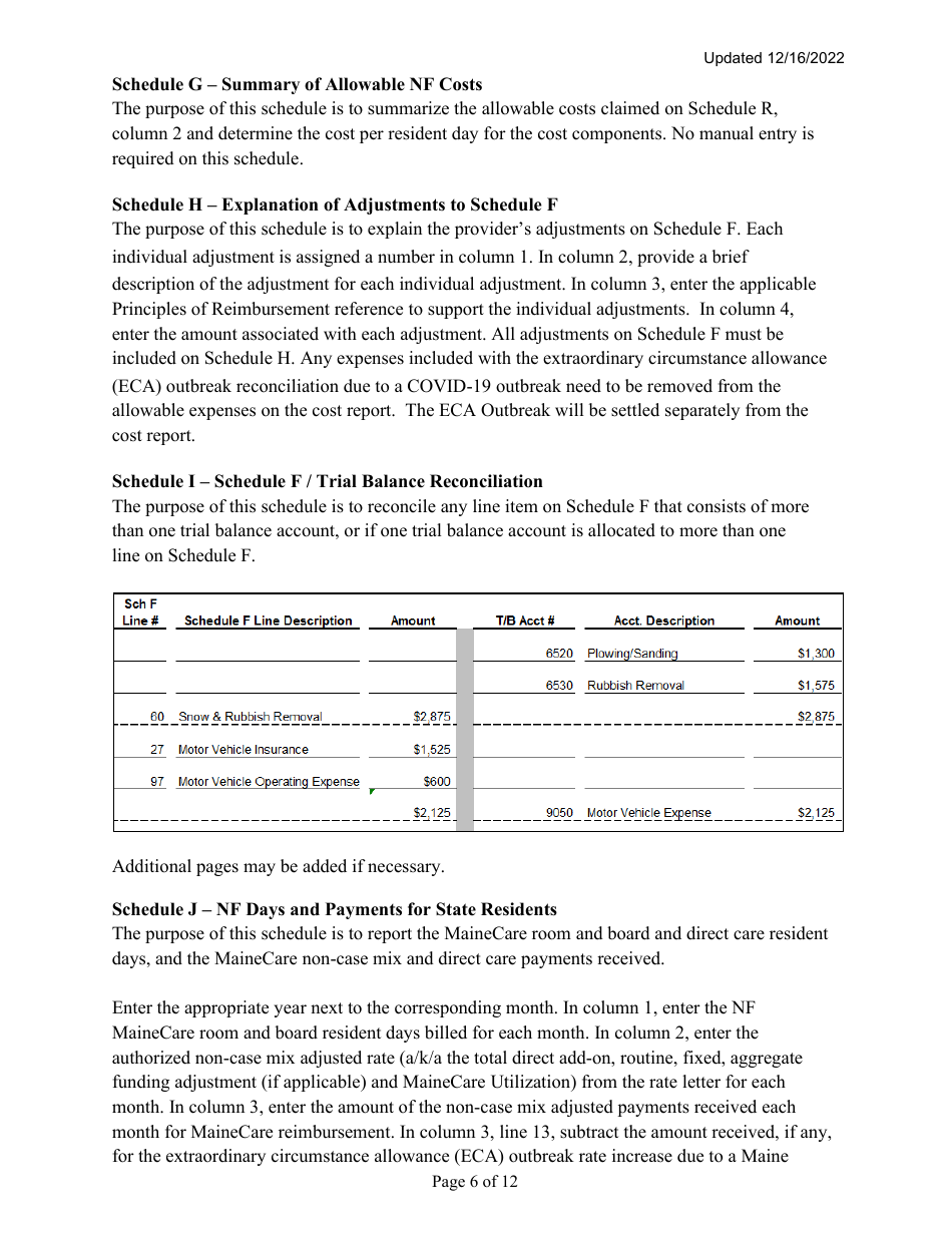 Instructions for Mainecare Cost Report for Nursing Care Facilities - Multi-Level With a Cbs Unit and a BI Unit - Maine, Page 6