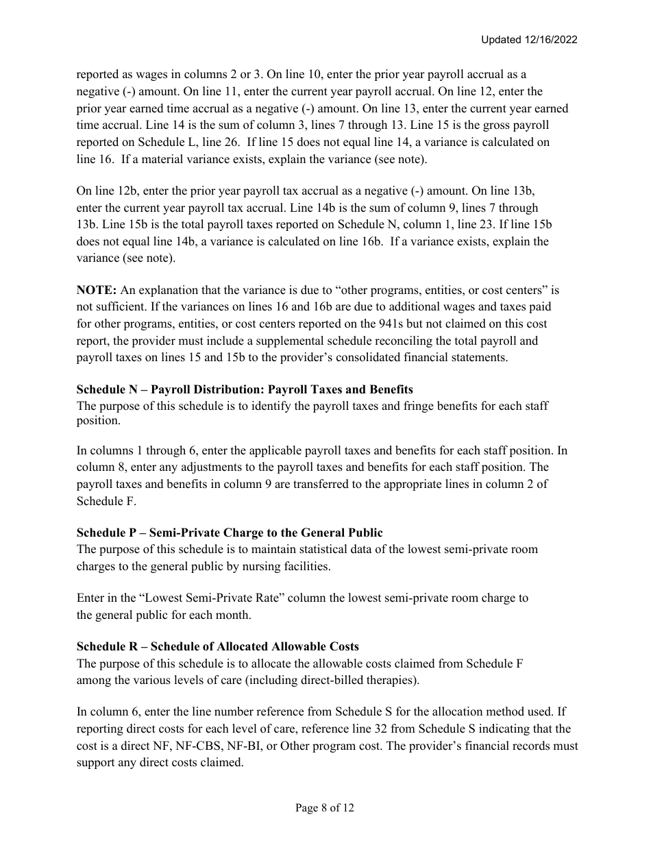 Instructions for Mainecare Cost Report for Nursing Care Facilities - Multi-Level With a Cbs Unit and a BI Unit - Maine, Page 8