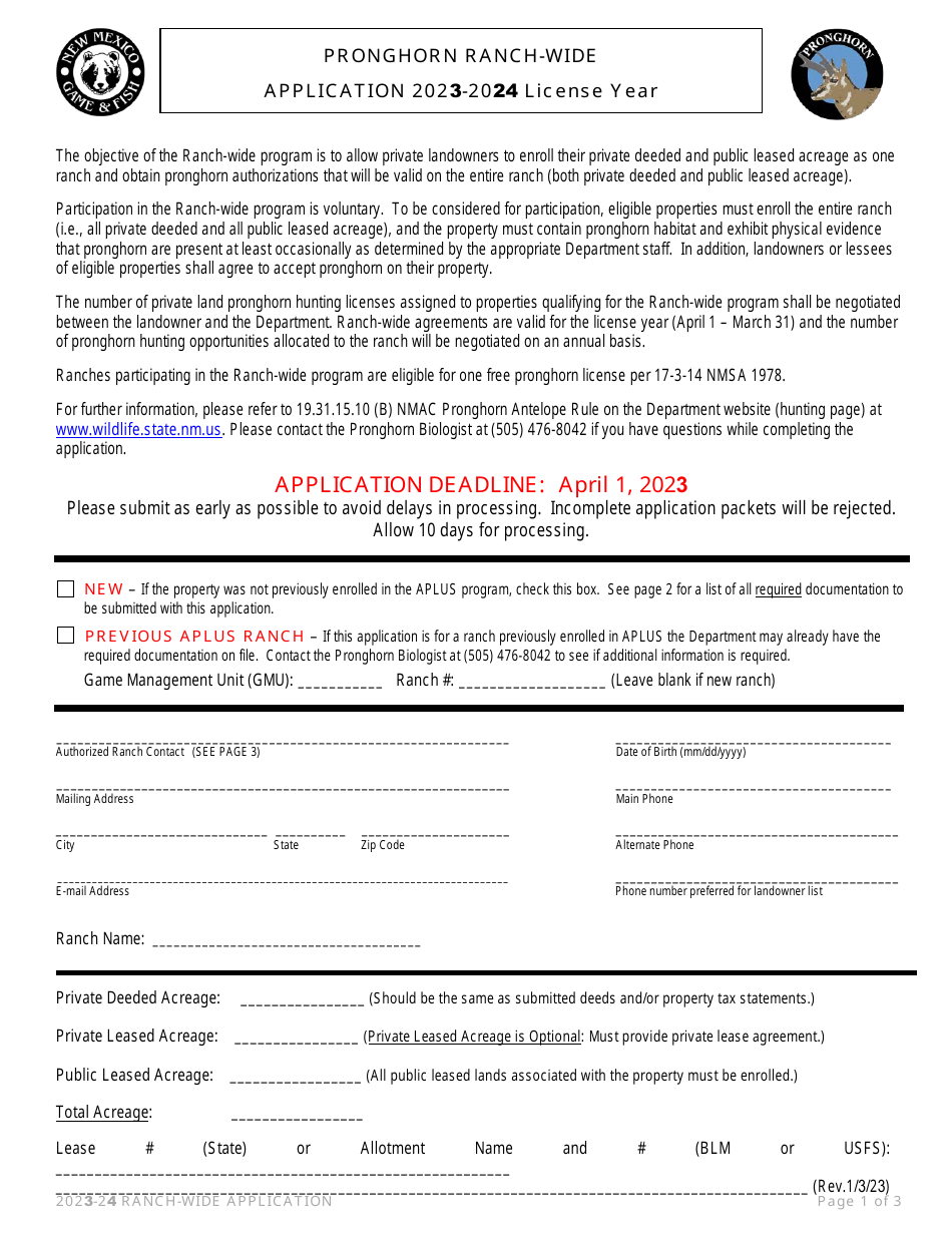 Pronghorn Ranch-Wide Application - New Mexico, Page 1