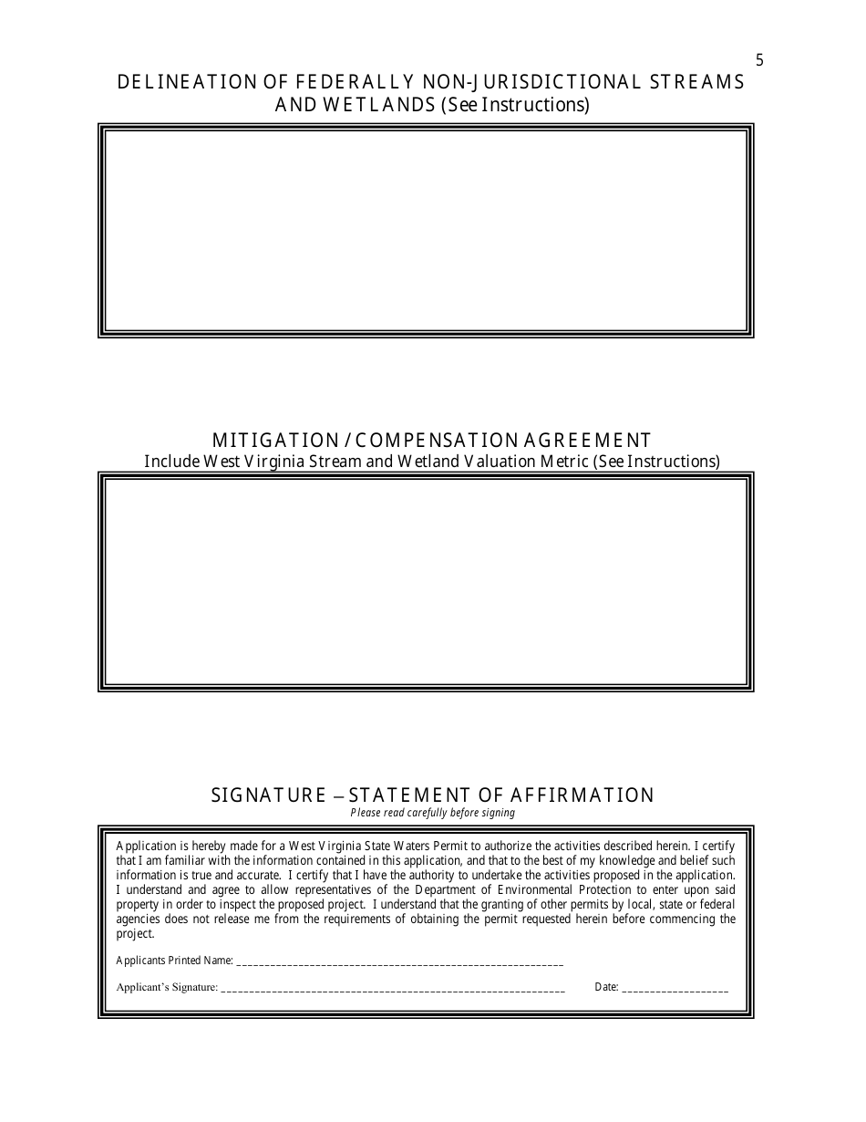 Application for West Virginia State Waters Permit for Federally Non-jurisdictional Waters - West Virginia, Page 5