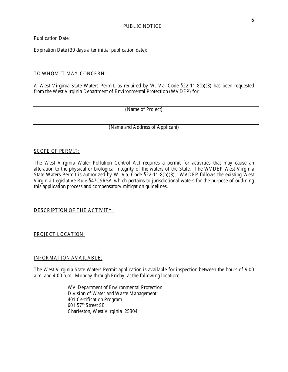 Application for West Virginia State Waters Permit for Federally Non-jurisdictional Waters - West Virginia, Page 6