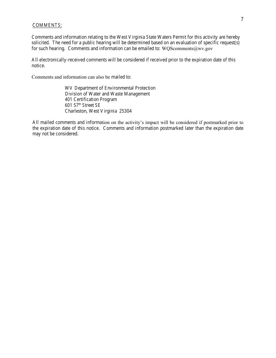 Application for West Virginia State Waters Permit for Federally Non-jurisdictional Waters - West Virginia, Page 7