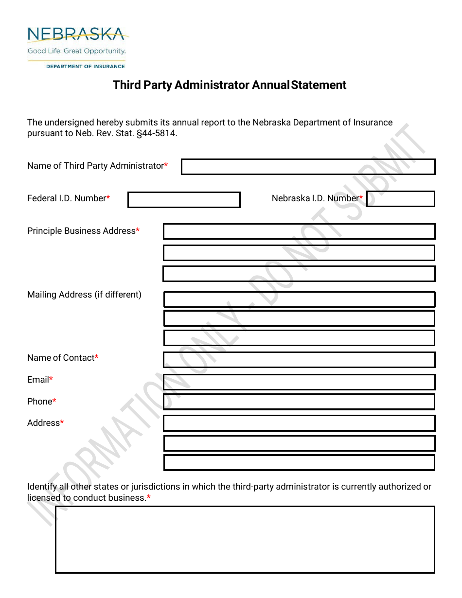 Third Party Administrator Annual Statement - Nebraska, Page 1