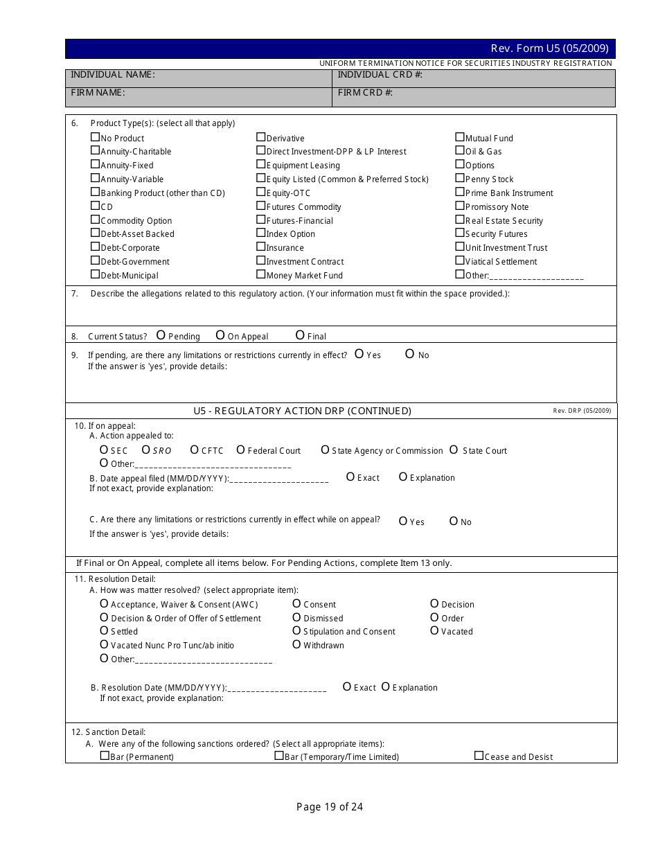 Form U5 Uniform Termination Notice for Securities Industry Registration, Page 19
