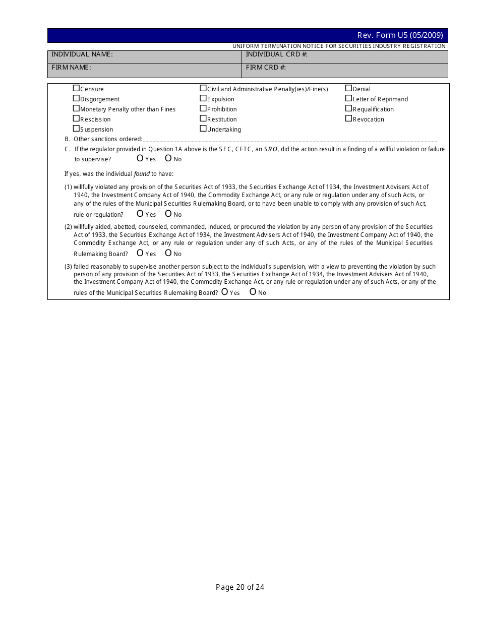 Form U5 Uniform Termination Notice for Securities Industry Registration, Page 20