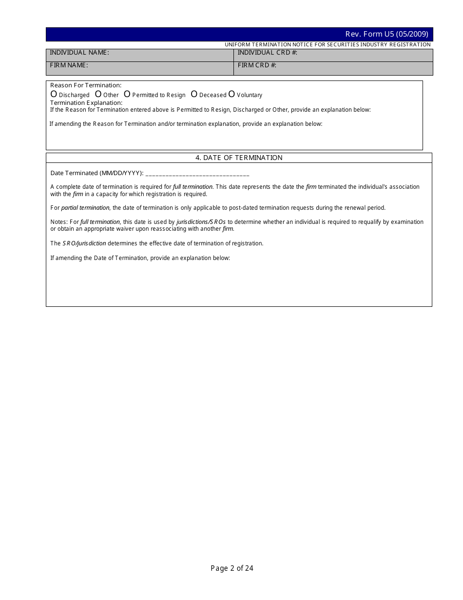 Form U5 Download Printable PDF Or Fill Online Uniform Termination 