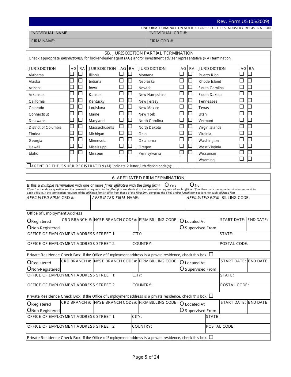 Form U5 Uniform Termination Notice for Securities Industry Registration, Page 5