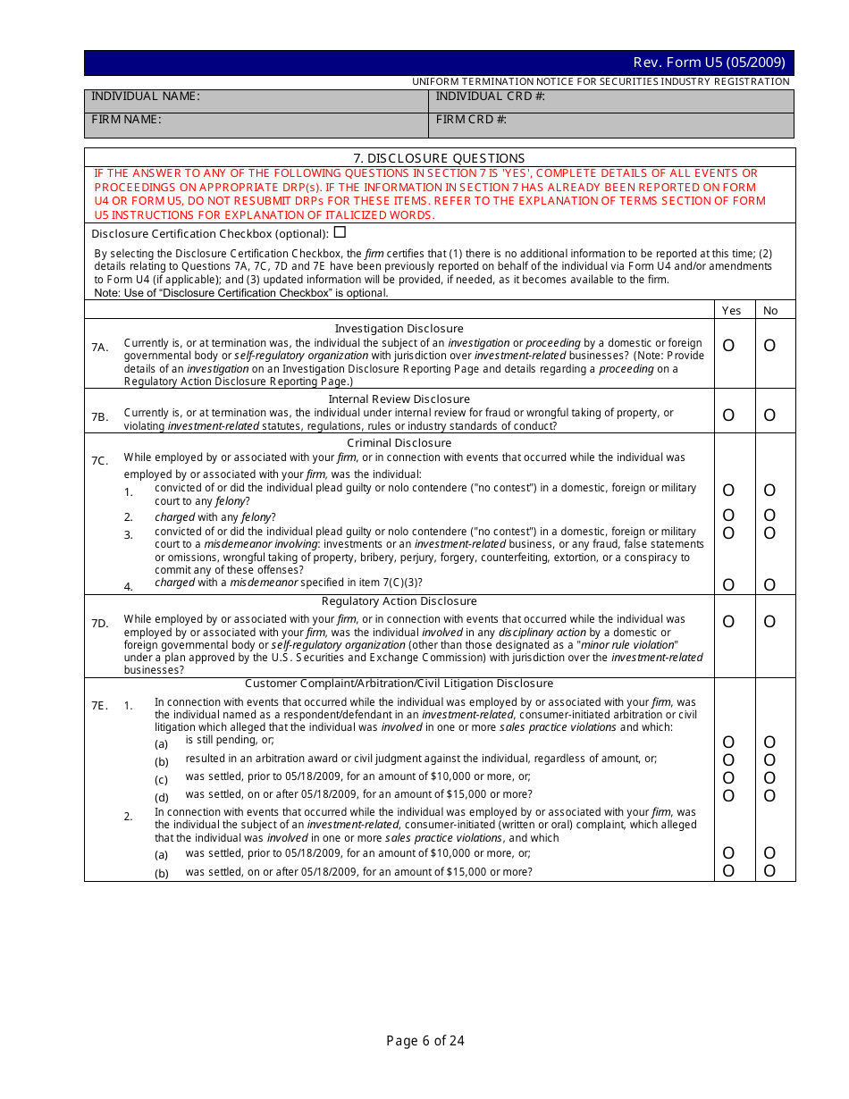 Form U5 Uniform Termination Notice for Securities Industry Registration, Page 6
