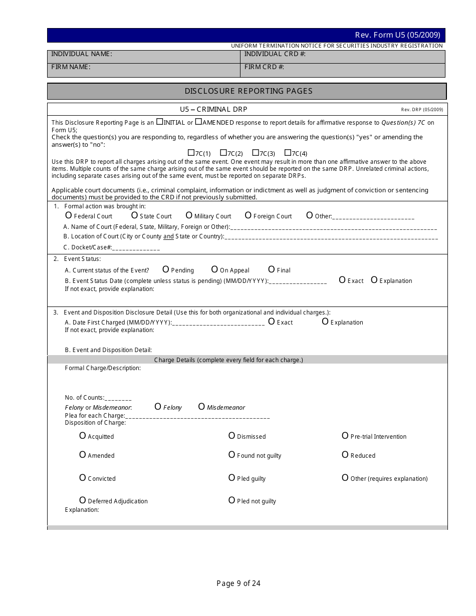 Form U5 Uniform Termination Notice for Securities Industry Registration, Page 9