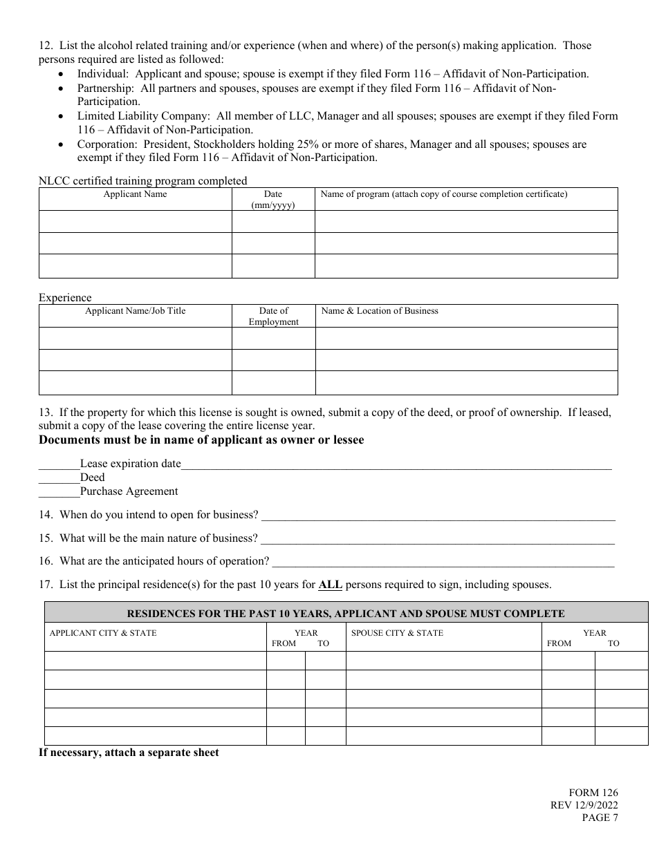 Form 126 Application for Liquor License - Farm Winery - Nebraska, Page 7