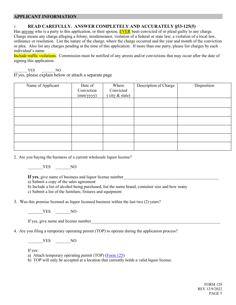 Form 128 Application for Liquor License - Wholesale - Nebraska, Page 5