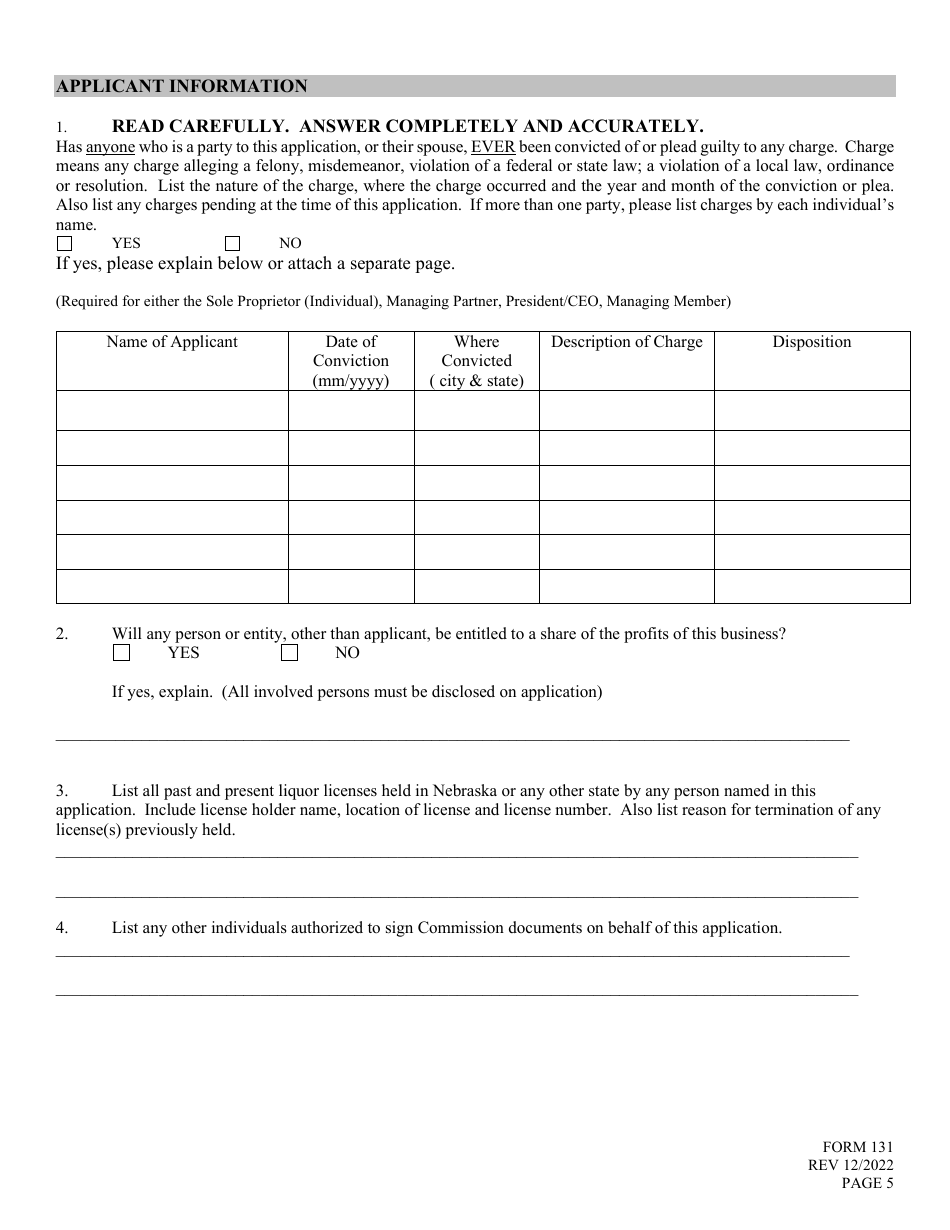Form 131 Application for Liquor License - Nonbeverage - Nebraska, Page 5