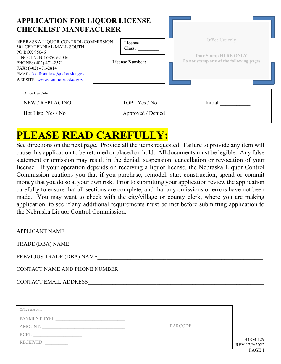 Form 129 Fill Out, Sign Online and Download Fillable PDF, Nebraska