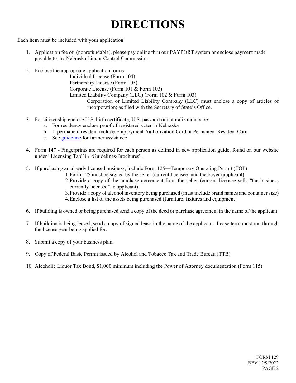 Form 129 Application for Liquor License - Manufacturer - Nebraska, Page 2