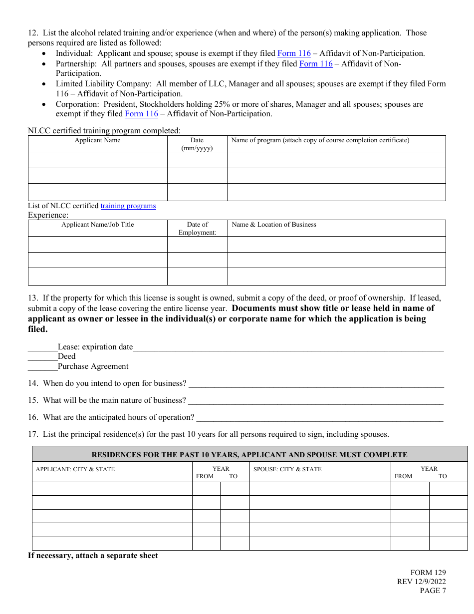 Form 129 Application for Liquor License - Manufacturer - Nebraska, Page 7