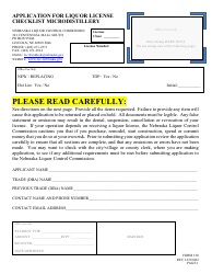 Document preview: Form 130 Application for Liquor License Checklist Microdistillery - Nebraska