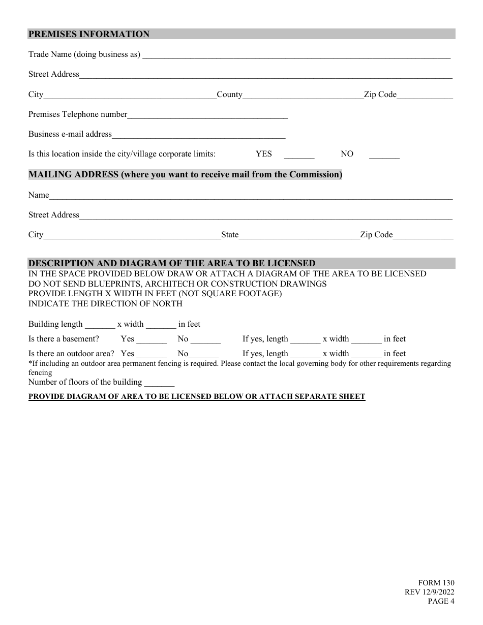 Form 130 Download Fillable PDF or Fill Online Application for Liquor ...