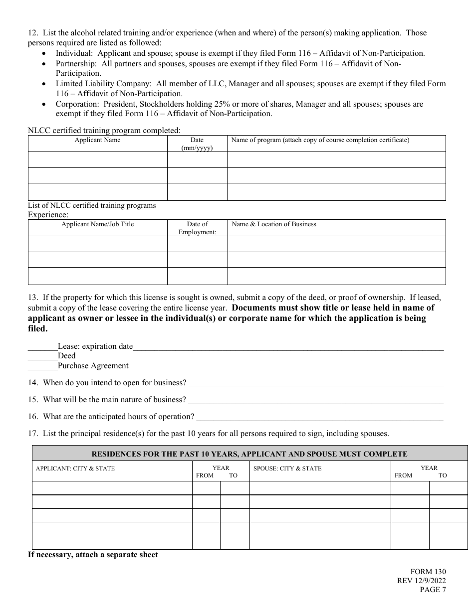 Form 130 Application for Liquor License Checklist Microdistillery - Nebraska, Page 7
