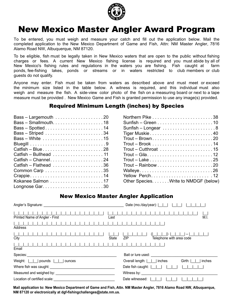 New Mexico Master Angler Application - New Mexico, Page 1