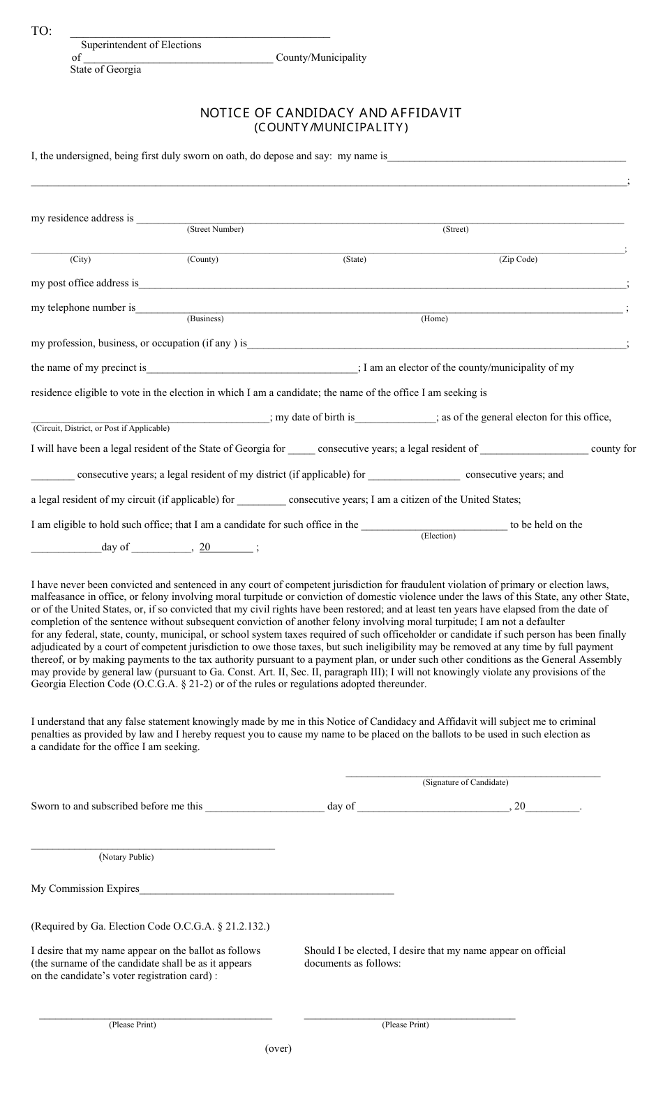 Form NC-C&M-20 Download Fillable PDF or Fill Online Notice of Candidacy ...