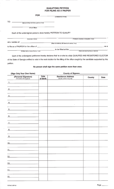 Form C-QPP-01 Pauper's Petition and Affidavit - Putnam County, Georgia (United States)