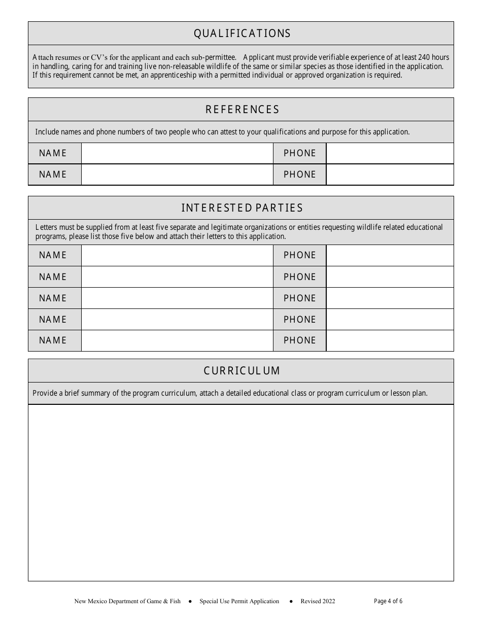 Educational Program Application and Renewal - Use of Protected Wildlife for Educational Purposes - New Mexico, Page 4