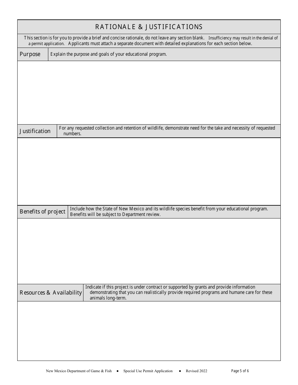 Educational Program Application and Renewal - Use of Protected Wildlife for Educational Purposes - New Mexico, Page 5