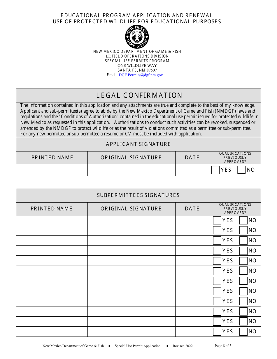 Educational Program Application and Renewal - Use of Protected Wildlife for Educational Purposes - New Mexico, Page 6