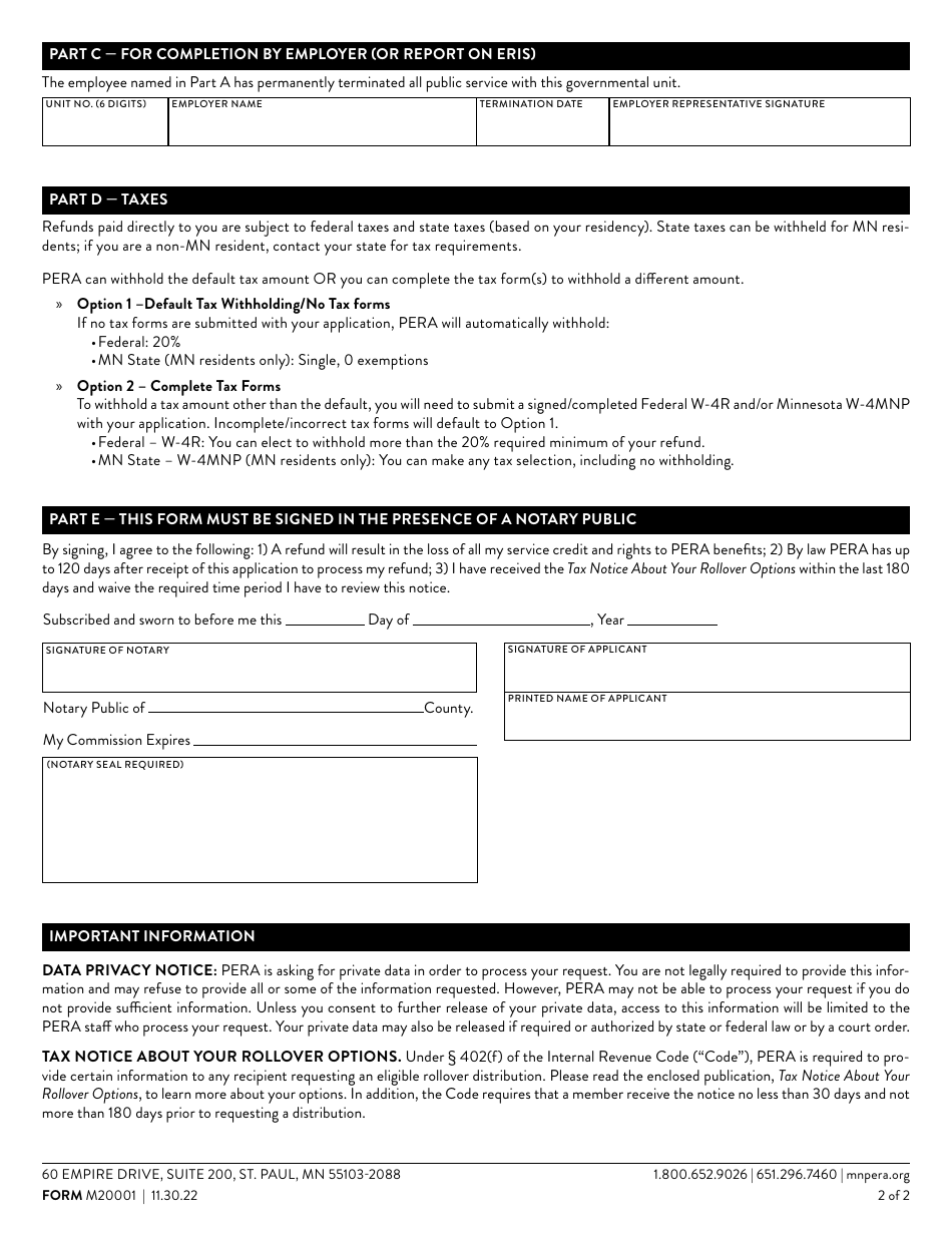 Form M20001 Refund Application - Minnesota, Page 2