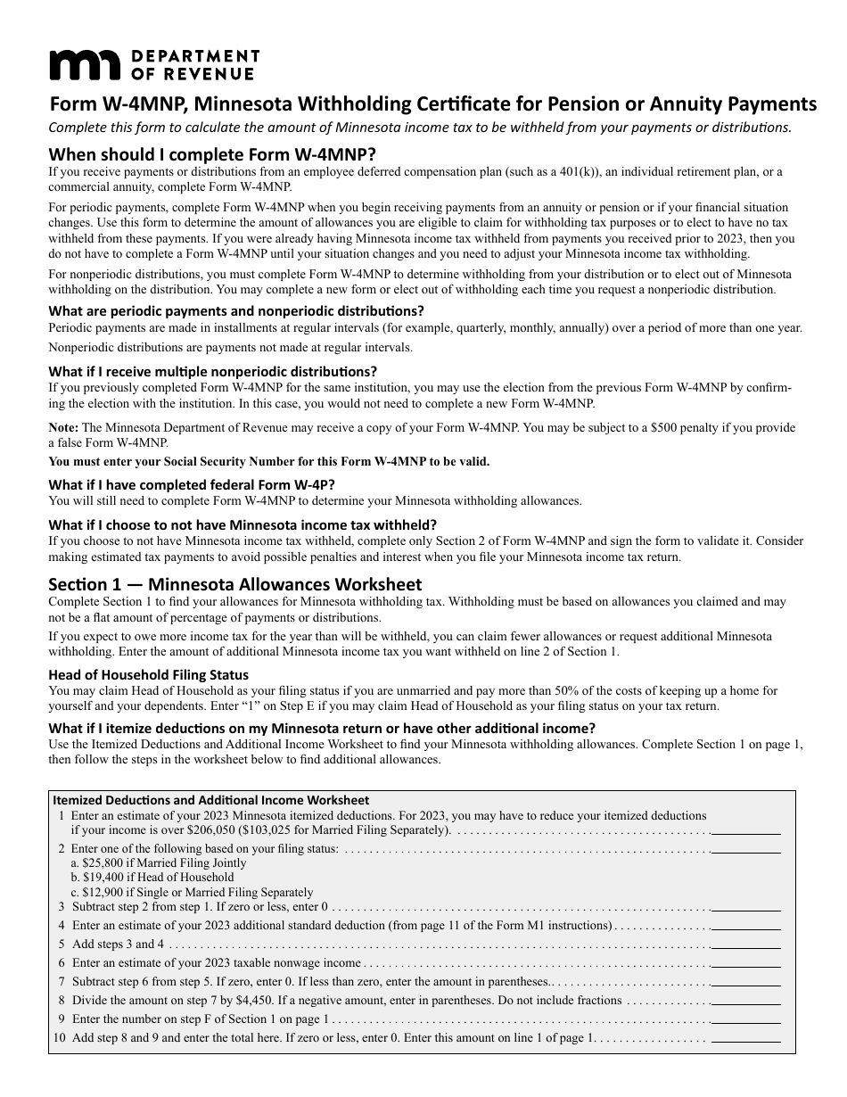 Form W-4MNP Minnesota Withholding Certificate for Pension or Annuity Payments - Minnesota, Page 2