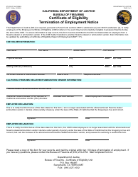 Form BOF118 Certificate of Eligibility Termination of Employment Notice - California