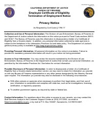 Form BOF118 Certificate of Eligibility Termination of Employment Notice - California, Page 2