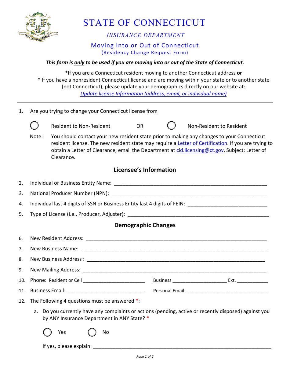 Connecticut Residency Change Request Form - Fill Out, Sign Online and ...