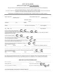 Document preview: Application for Volunteers - City of Albion, Michigan