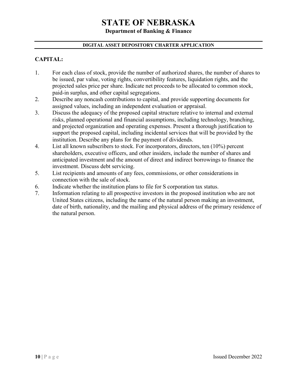 Digital Asset Depository Charter Application - Nebraska, Page 10