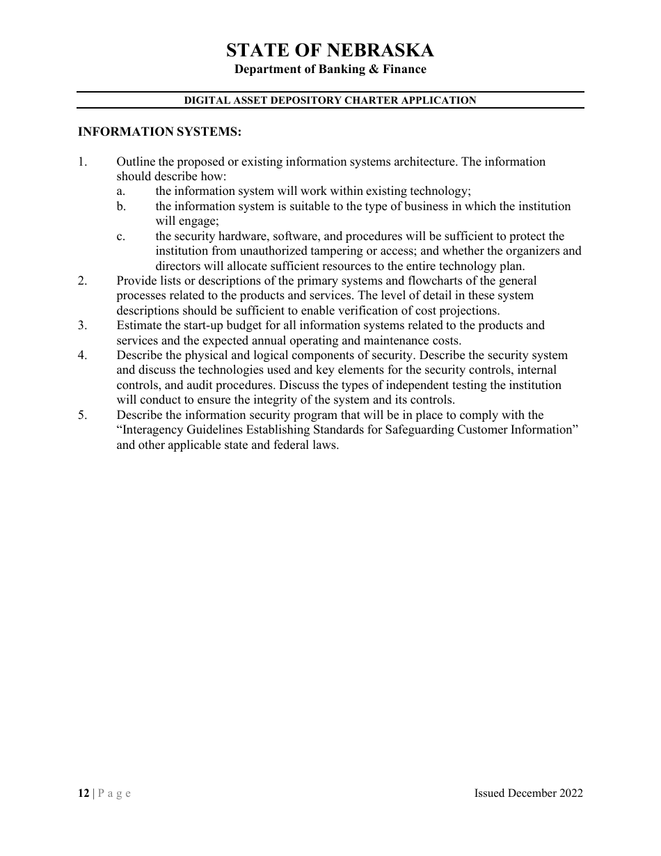 Digital Asset Depository Charter Application - Nebraska, Page 12