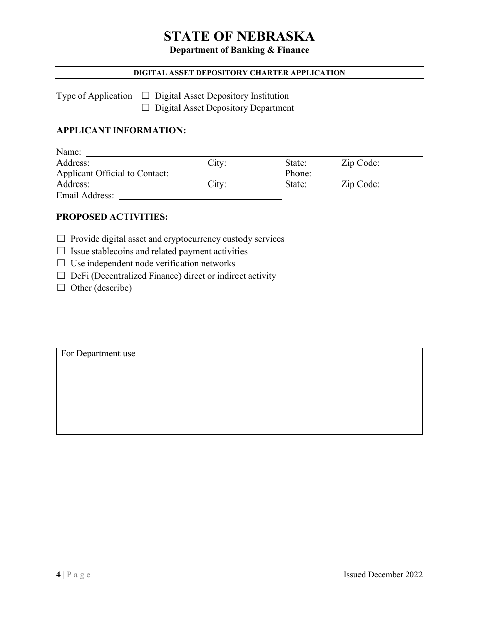 Digital Asset Depository Charter Application - Nebraska, Page 4