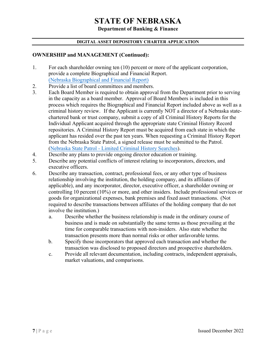 Digital Asset Depository Charter Application - Nebraska, Page 7