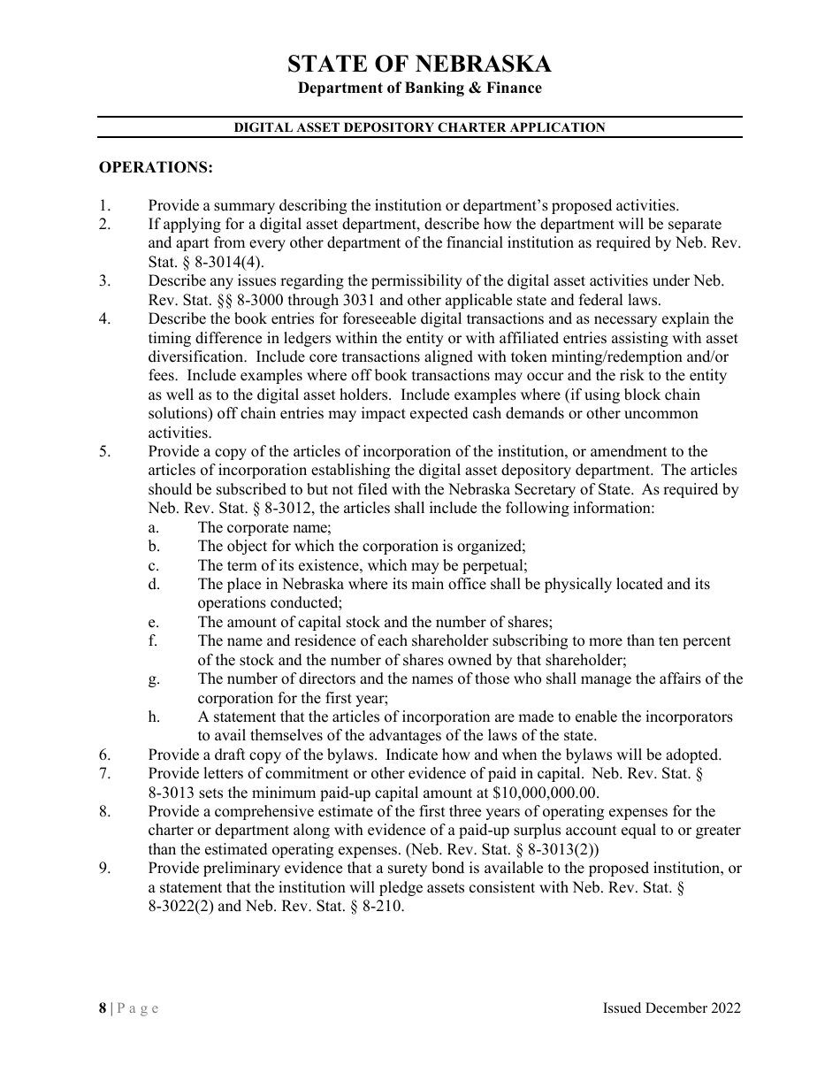 Digital Asset Depository Charter Application - Nebraska, Page 8
