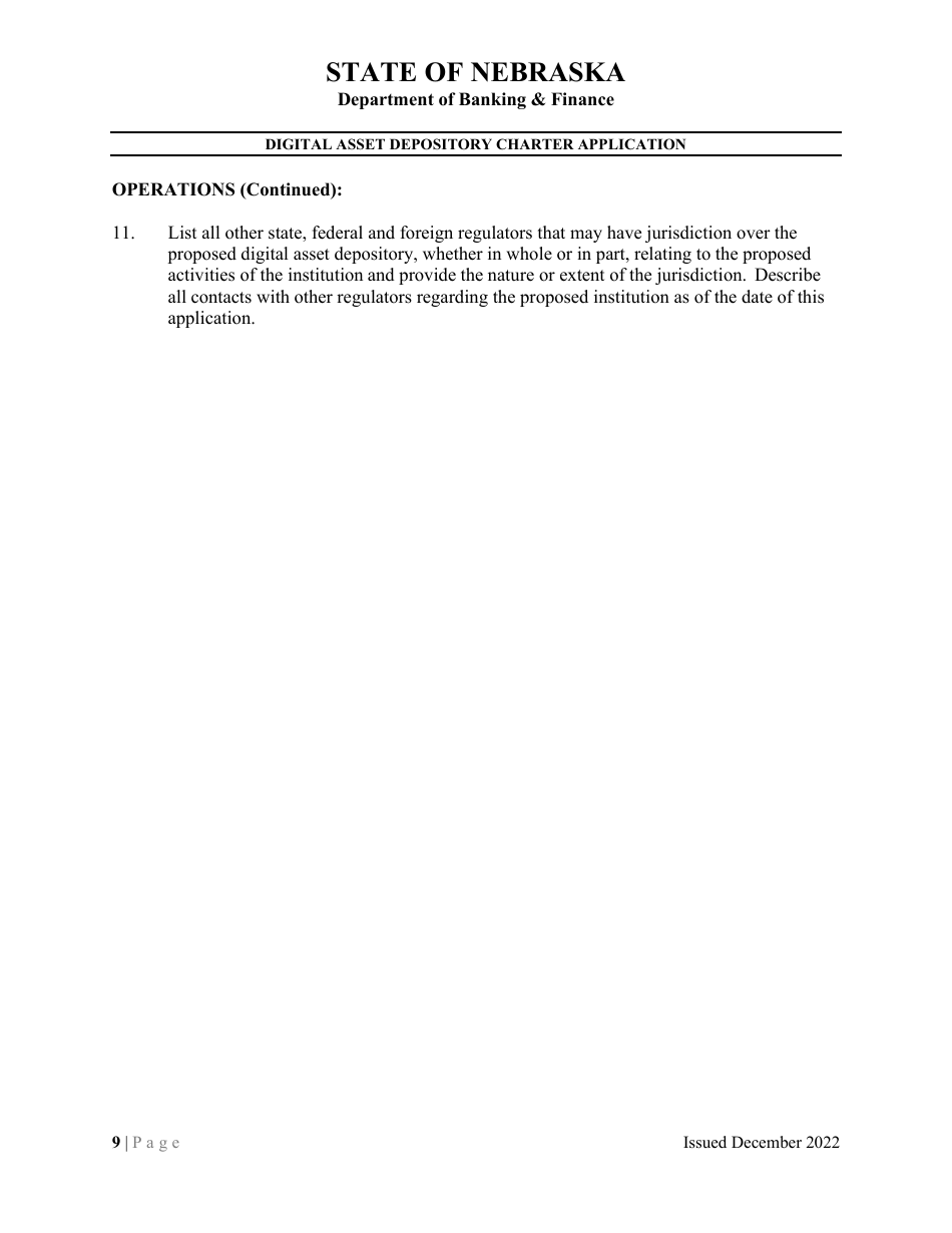 Digital Asset Depository Charter Application - Nebraska, Page 9
