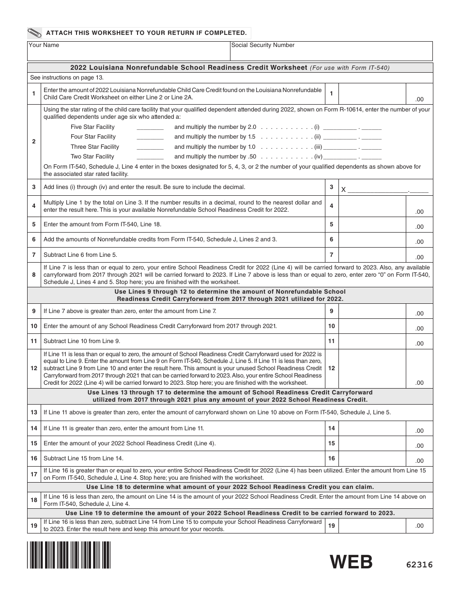 Form It 540 Download Fillable Pdf Or Fill Online Louisiana Resident Income Tax Return 2022 5728