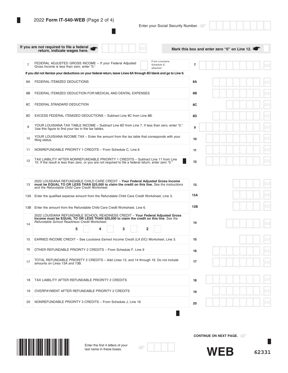 Form It 540 Download Fillable Pdf Or Fill Online Louisiana Resident Income Tax Return 2022 3858