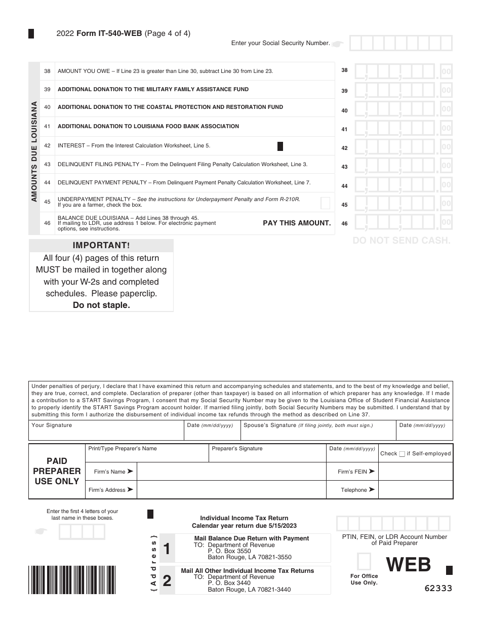 Form It 540 Download Fillable Pdf Or Fill Online Louisiana Resident Income Tax Return 2022 8624