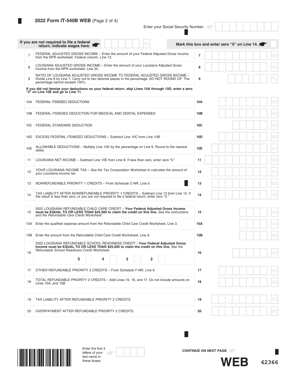 Form IT-540B Louisiana Nonresident Income Tax Return - Louisiana, Page 2