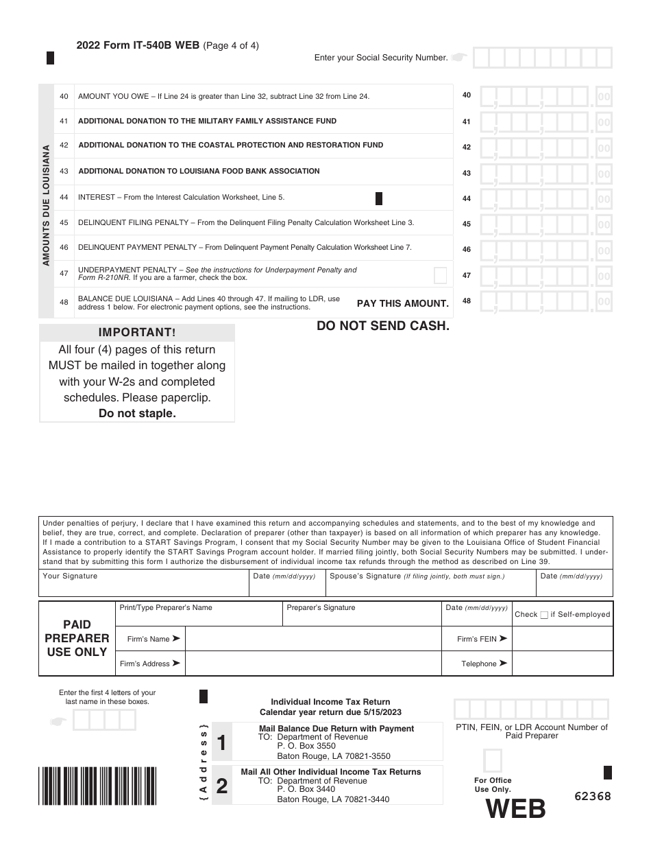 Form IT-540B Louisiana Nonresident Income Tax Return - Louisiana, Page 4