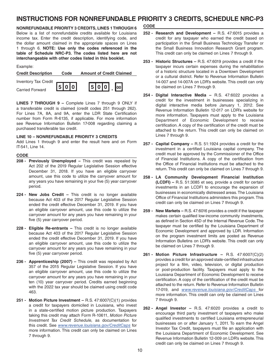 Instructions for Form IT-541 Fiduciary Income Tax Return - Louisiana, Page 10